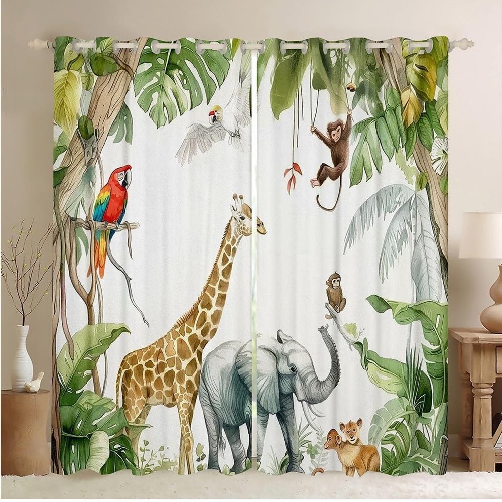 Zoo animal curtains perfect for nursery or play room. Two panels 51”W x 63”L